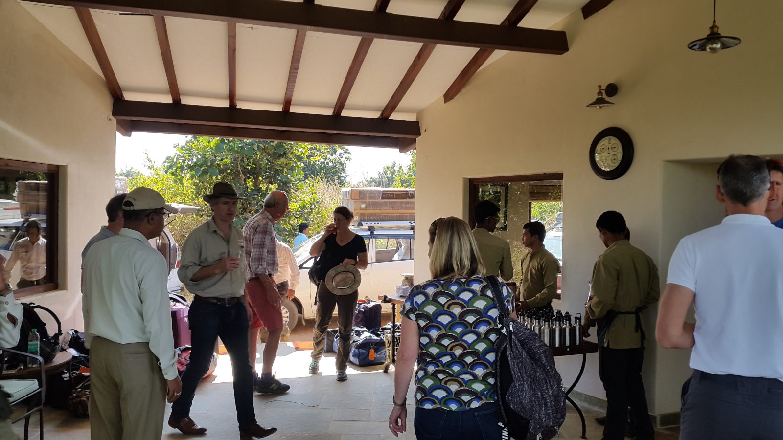 Guests arriving at the lodge in Pench, where the staff hand out refillable water bottles
