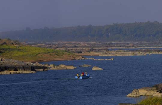 Boat on the Ken River in Panna National Park