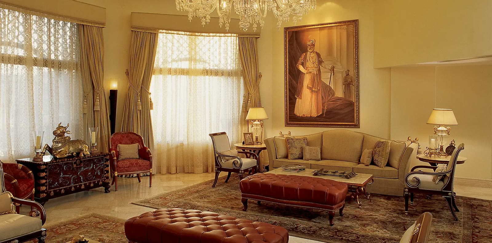 Sitting room of the Maharaja Suite at The Leela Palace Bengaluru